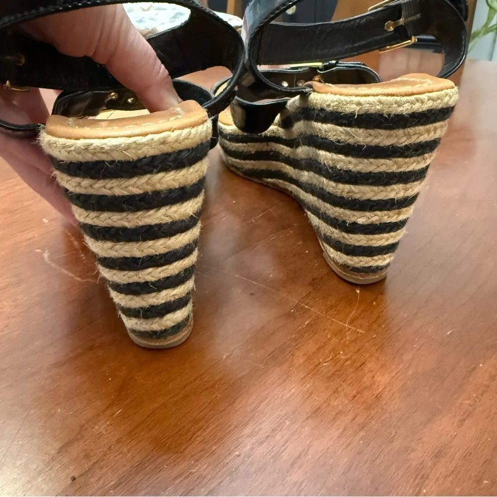 kate spade Black Patent Leather Striped Espadrille Wedges - Picture 4 of 6